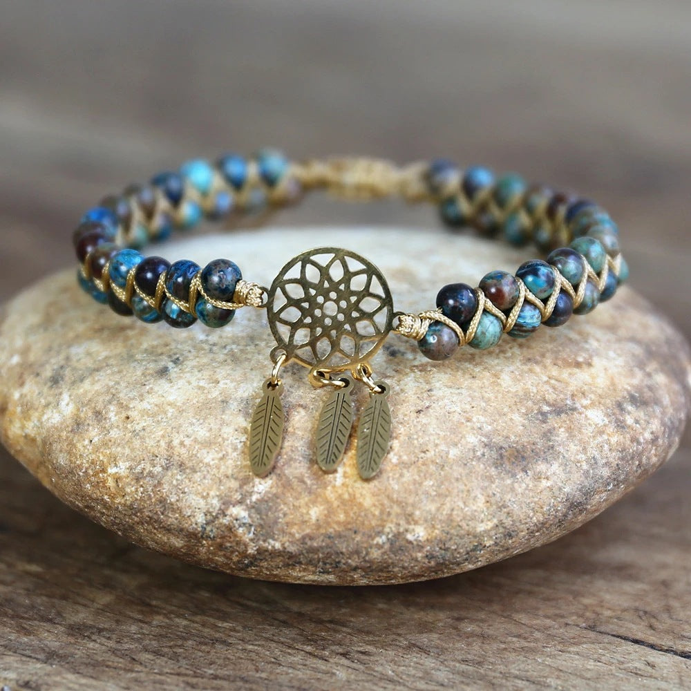 4MM Ocean Apatite Bracelet Gold Dream Catcher