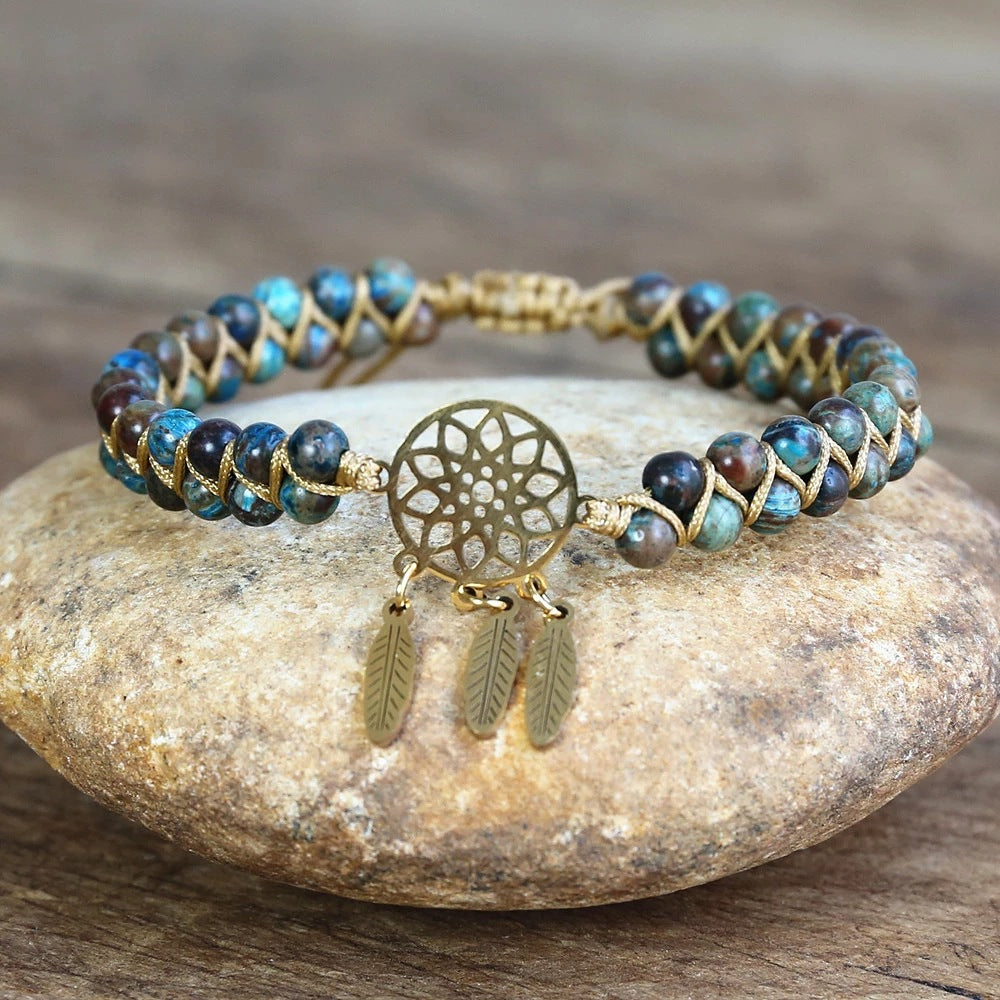 4MM Ocean Apatite Bracelet Gold Dream Catcher