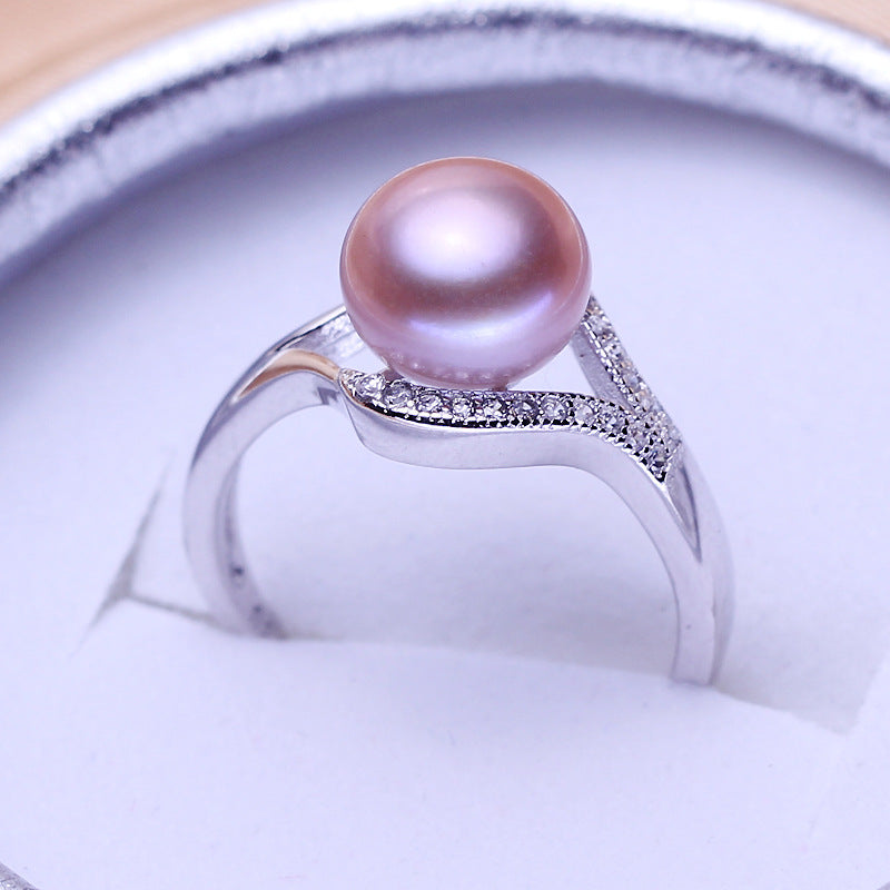 Japanese and Korean temperament 925 sterling silver pearl ring freshwater pearl ring female pearl jewelry