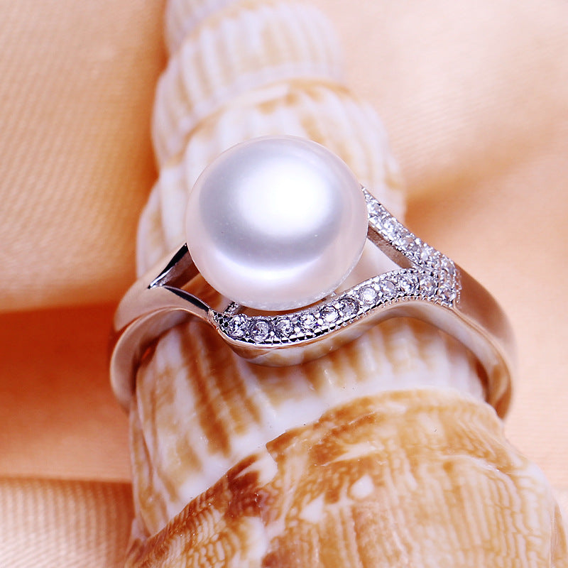 Japanese and Korean temperament 925 sterling silver pearl ring freshwater pearl ring female pearl jewelry