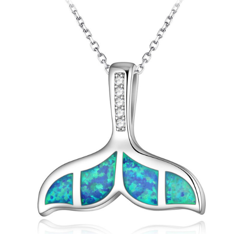 Fashion silver filled blue opal sea turtle pendant necklace for women female Animal wedding ocean beach jewelry gift