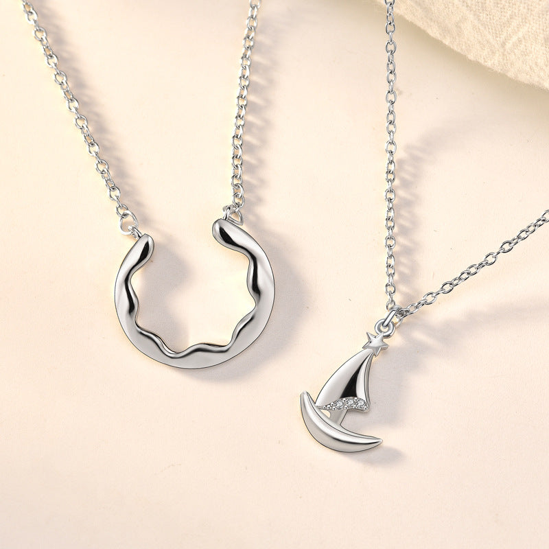 Ocean Boat S925 Sterling Silver Couple Necklace