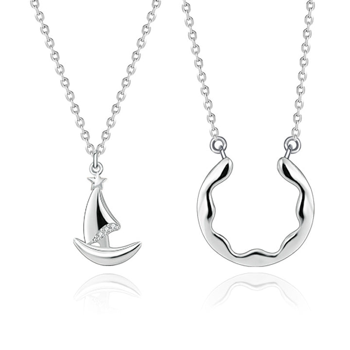 Ocean Boat S925 Sterling Silver Couple Necklace