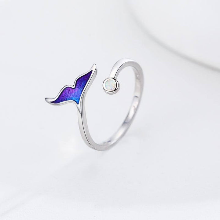 Mermaid Tail Dolphin Adjustable Open Ocean Opal Ring Jewelry 925 Sterling Silver