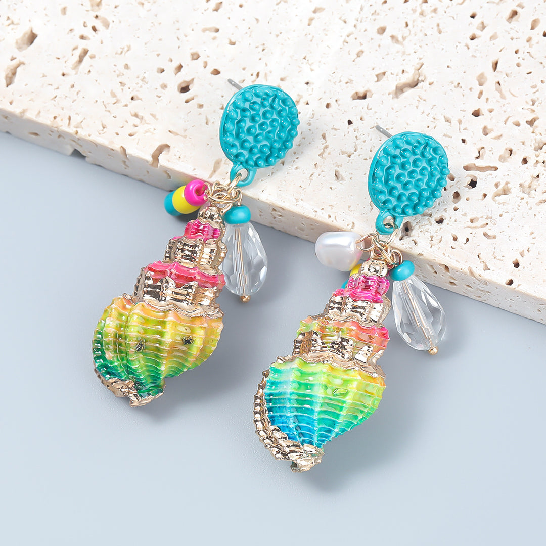 Summer Ocean Beach Wind Conch Shell Earrings