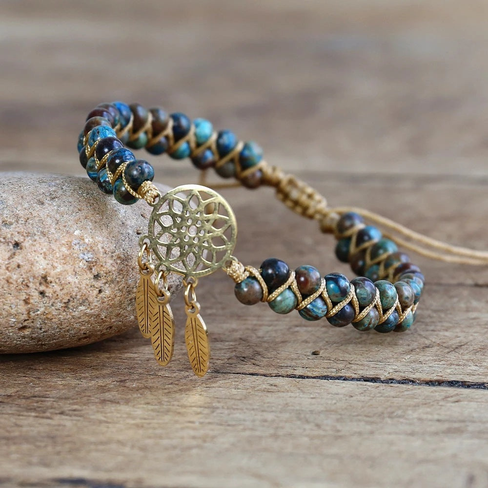 4MM Ocean Apatite Bracelet Gold Dream Catcher